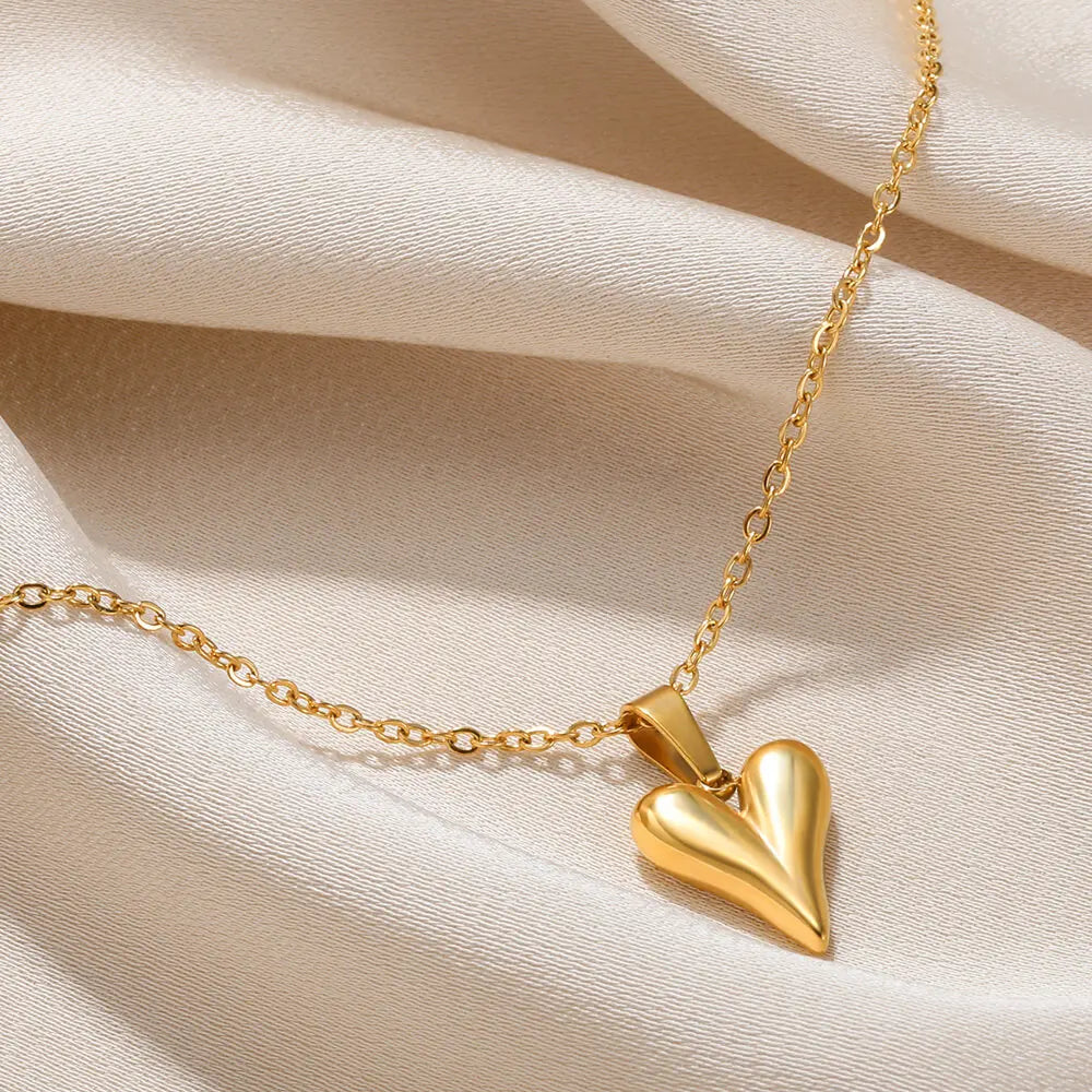 Heart Pendant Necklace for Women Stainless Steel OT Buckle Beaded Neck Chain Choker