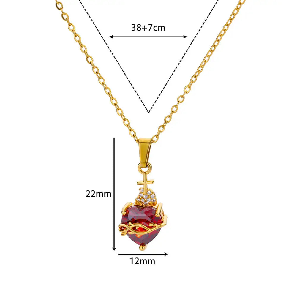 Heart Pendant Necklace for Women Stainless Steel OT Buckle Beaded Neck Chain Choker