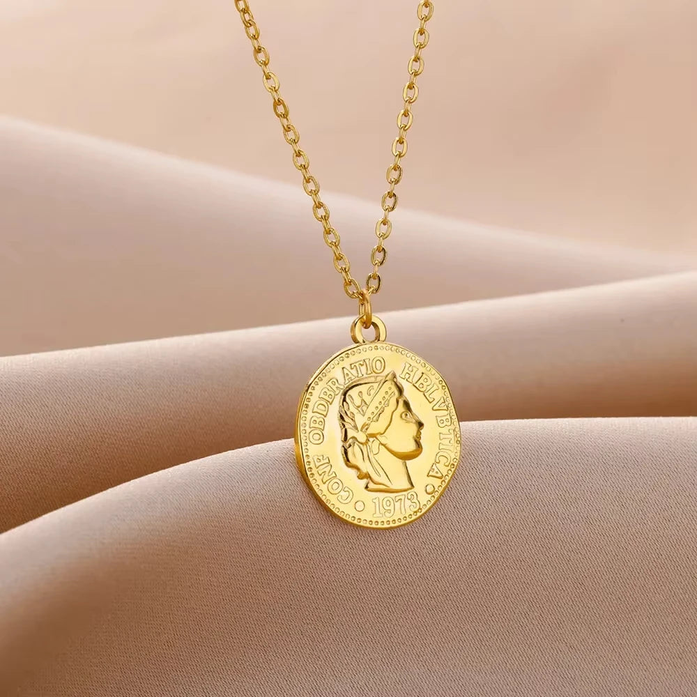 Heart Pendant Necklace for Women Stainless Steel OT Buckle Beaded Neck Chain Choker