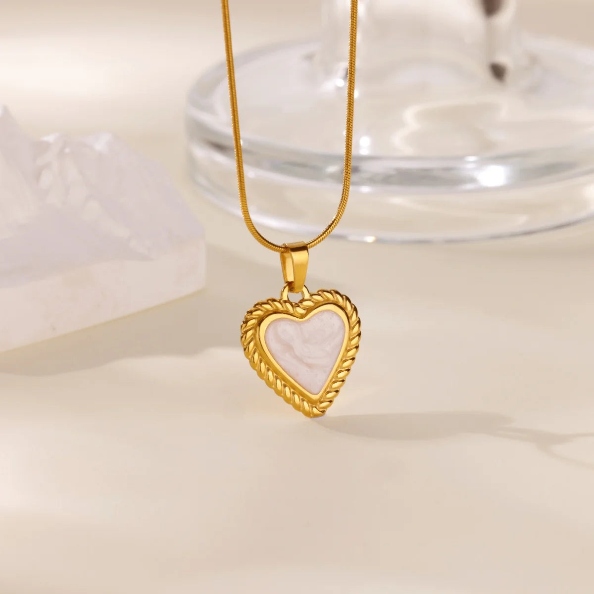 Heart Pendant Necklace for Women Stainless Steel OT Buckle Beaded Neck Chain Choker