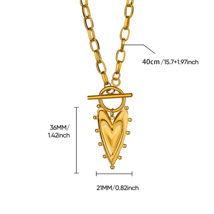 Heart Pendant Necklace for Women Stainless Steel OT Buckle Beaded Neck Chain Choker