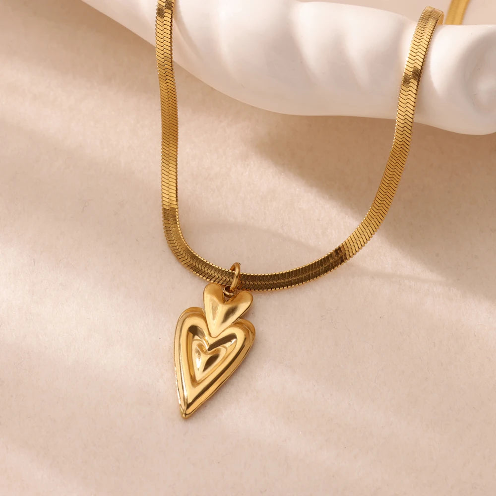 Heart Pendant Necklace for Women Stainless Steel OT Buckle Beaded Neck Chain Choker