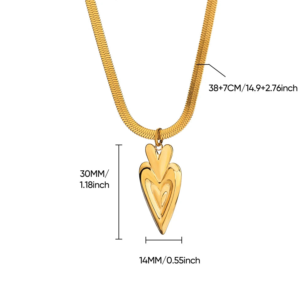 Heart Pendant Necklace for Women Stainless Steel OT Buckle Beaded Neck Chain Choker