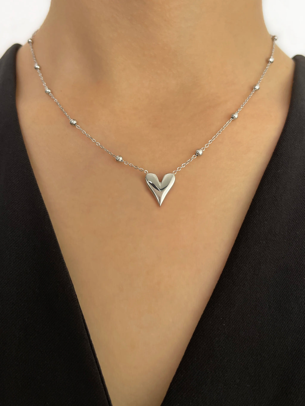 18K Gold Pvd Plated Bead Chain Love Heart Pendant Necklace Women's Waterproof Stainless Steel Jewelry Non Fade