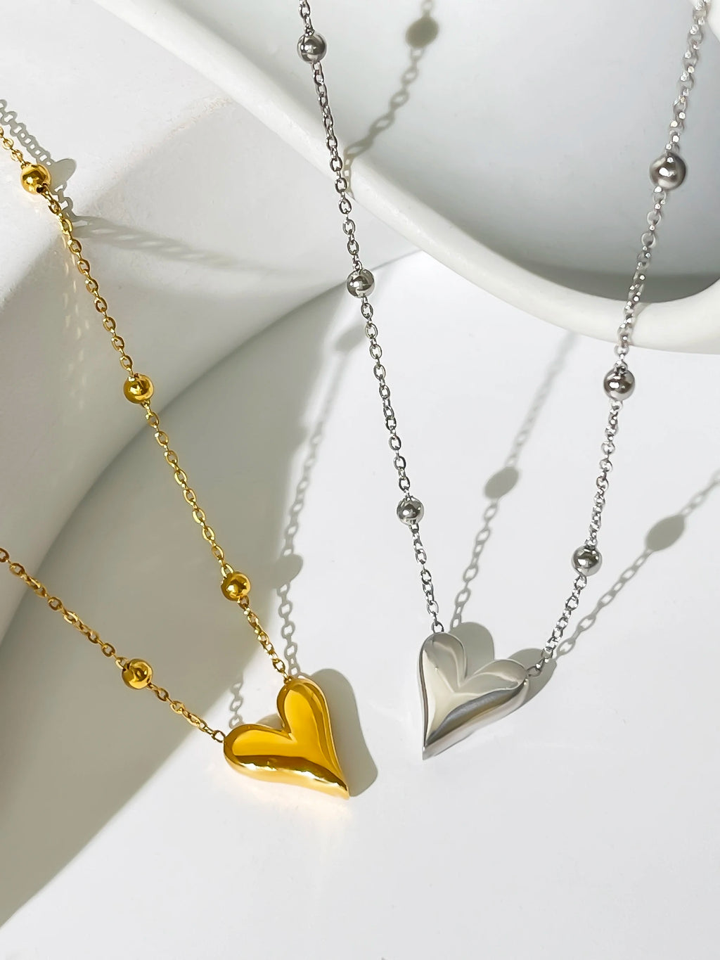 18K Gold Pvd Plated Bead Chain Love Heart Pendant Necklace Women's Waterproof Stainless Steel Jewelry Non Fade