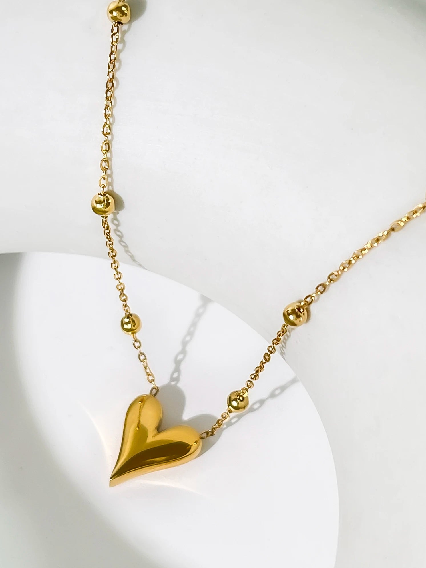18K Gold Pvd Plated Bead Chain Love Heart Pendant Necklace Women's Waterproof Stainless Steel Jewelry Non Fade