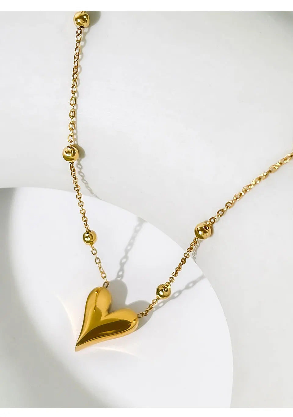 18K Gold Pvd Plated Bead Chain Love Heart Pendant Necklace Women's Waterproof Stainless Steel Jewelry Non Fade