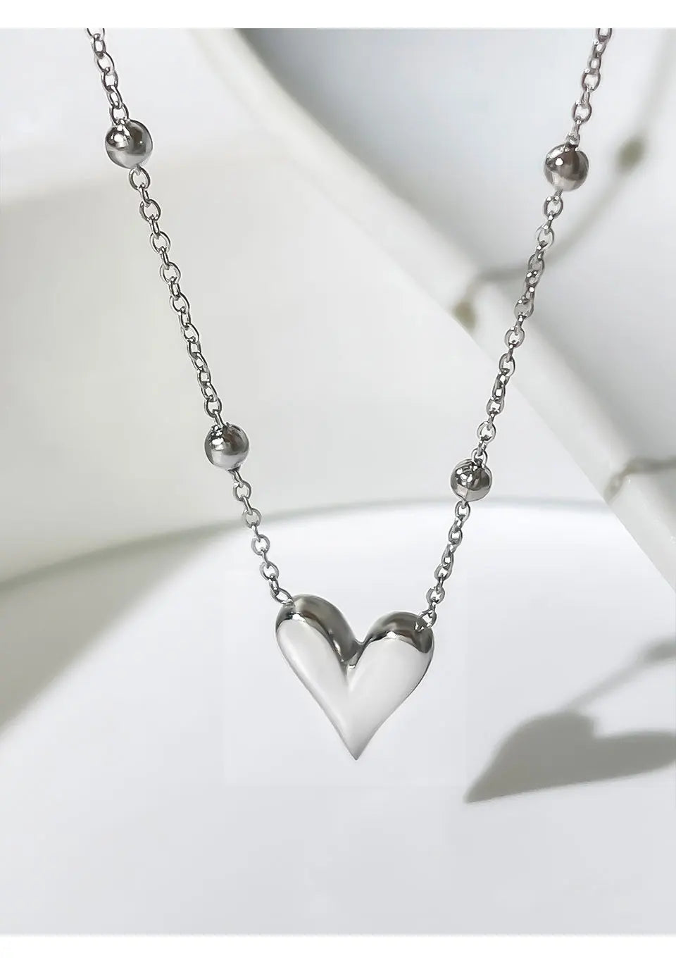 18K Gold Pvd Plated Bead Chain Love Heart Pendant Necklace Women's Waterproof Stainless Steel Jewelry Non Fade