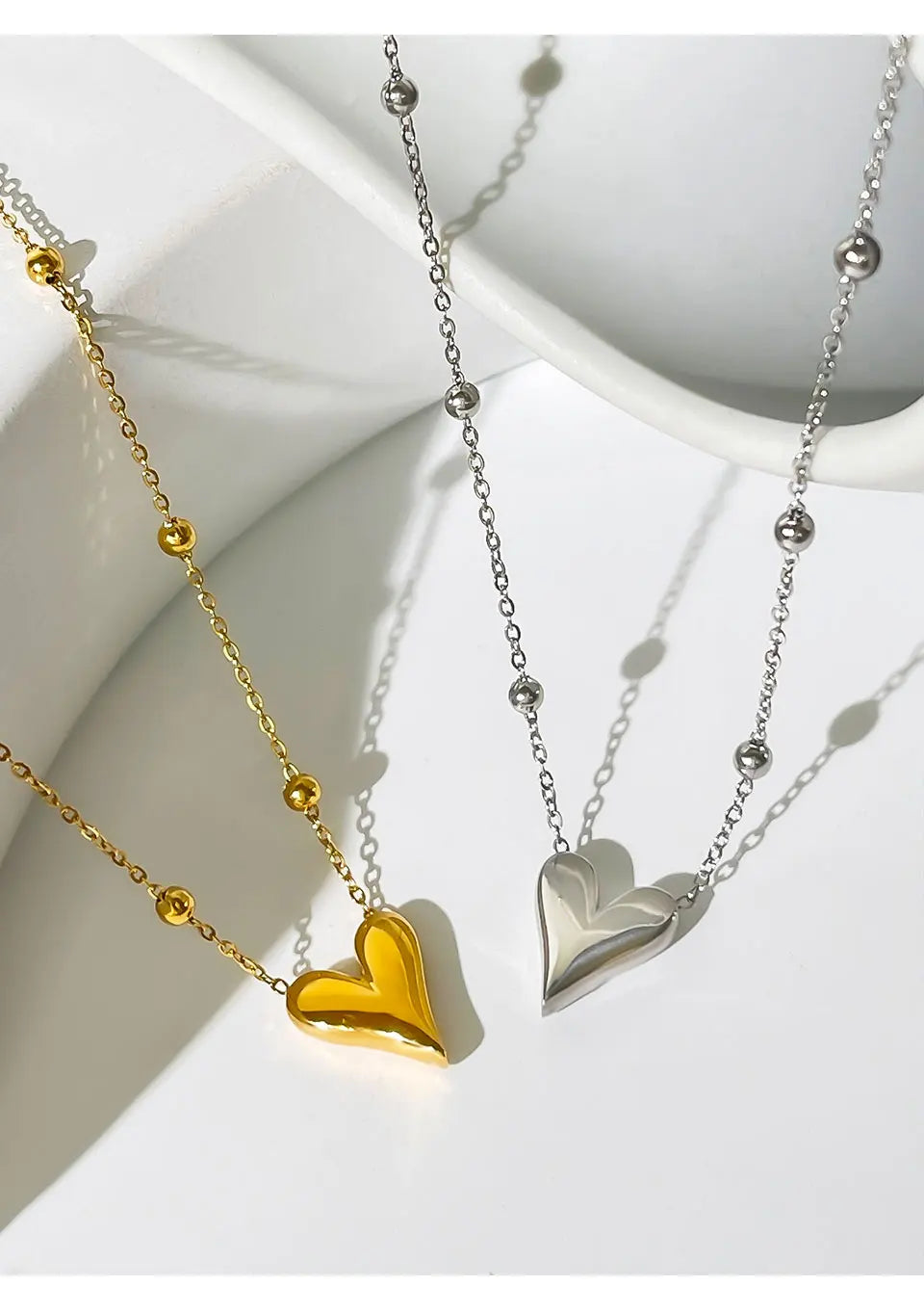 18K Gold Pvd Plated Bead Chain Love Heart Pendant Necklace Women's Waterproof Stainless Steel Jewelry Non Fade