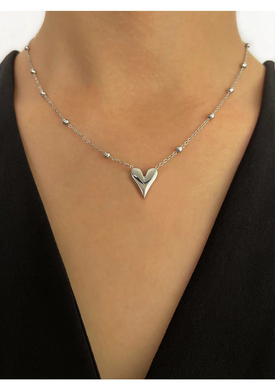 18K Gold Pvd Plated Bead Chain Love Heart Pendant Necklace Women's Waterproof Stainless Steel Jewelry Non Fade