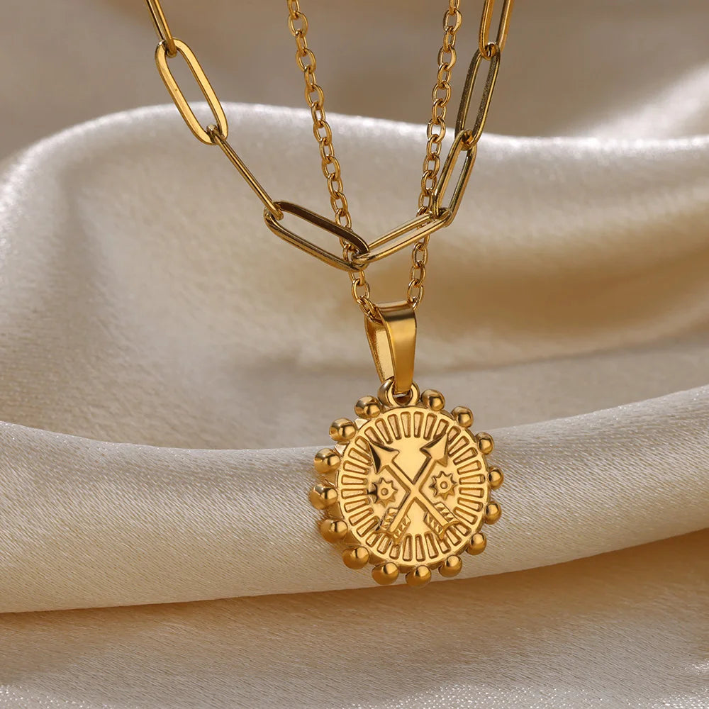 Stainless Steel Geometric Necklace For Women Fashion Sun Sunflower Pendant Clavicle Chain Aesthetic Jewelry