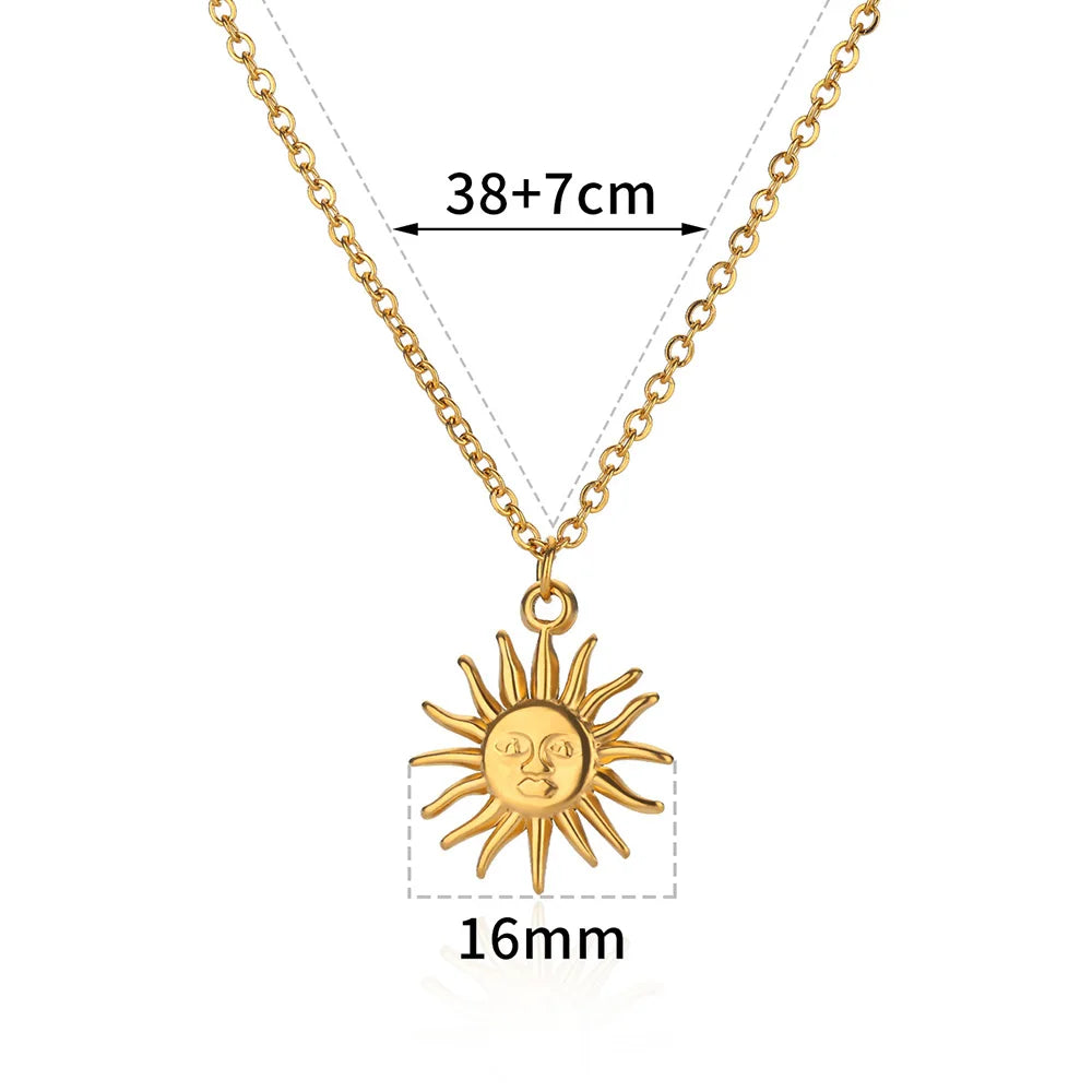 Stainless Steel Geometric Necklace For Women Fashion Sun Sunflower Pendant Clavicle Chain Aesthetic Jewelry
