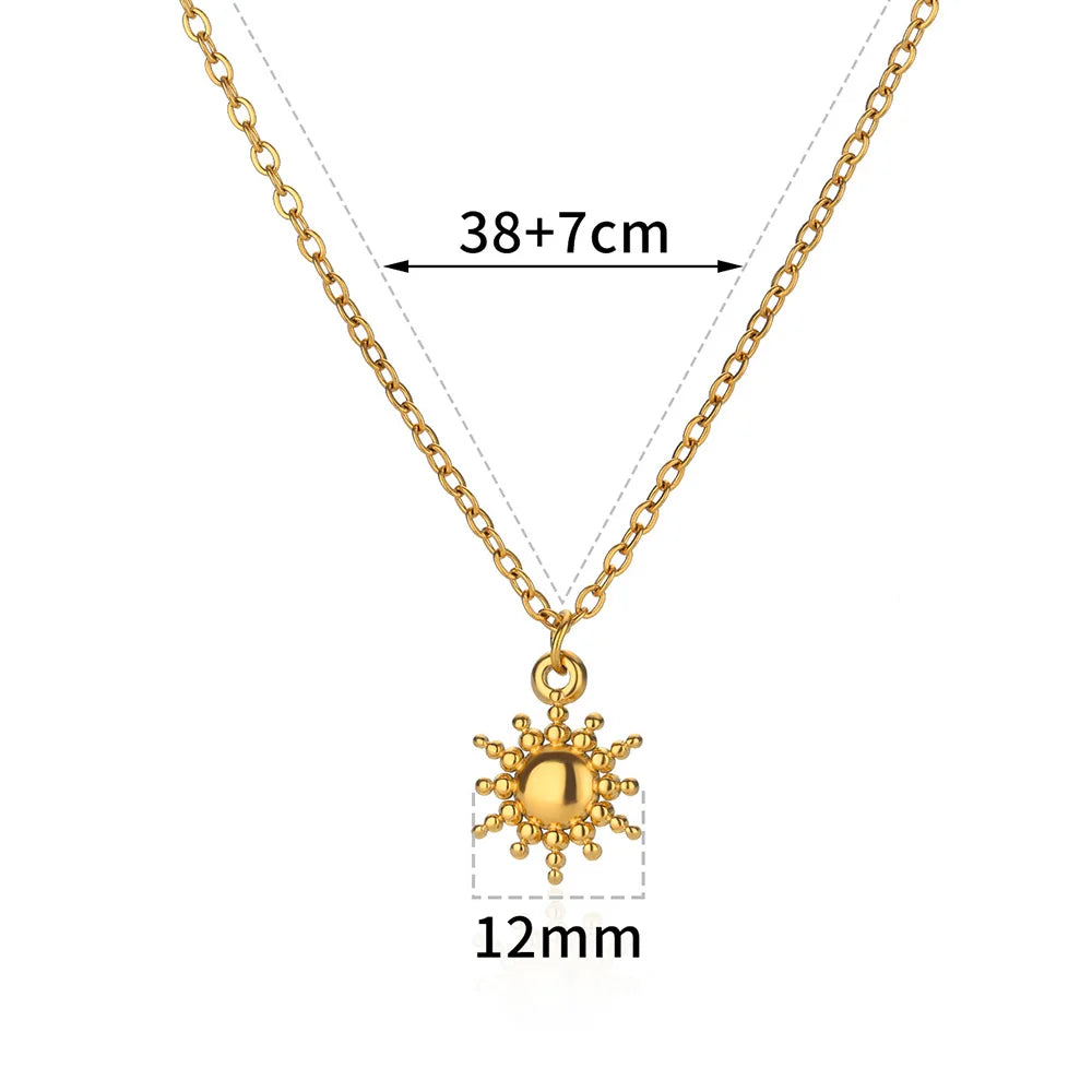 Stainless Steel Geometric Necklace For Women Fashion Sun Sunflower Pendant Clavicle Chain Aesthetic Jewelry