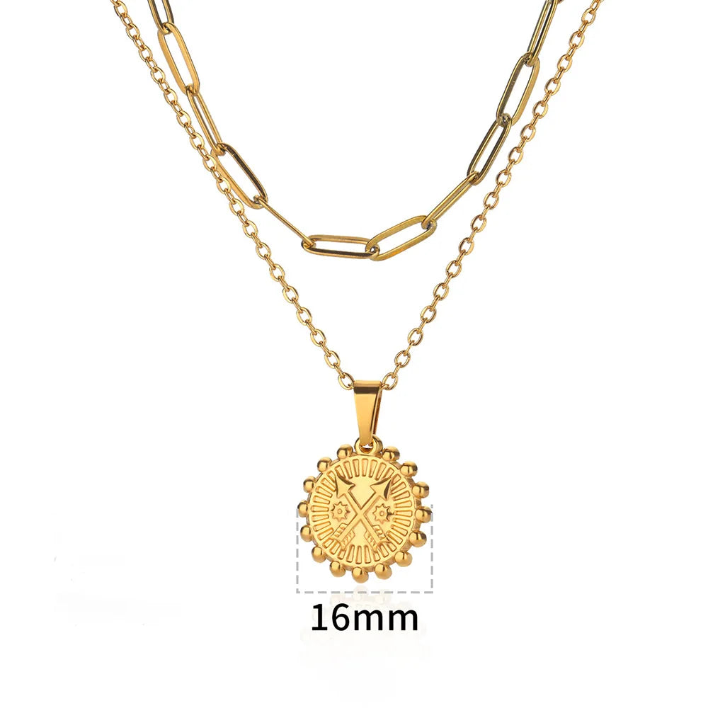 Stainless Steel Geometric Necklace For Women Fashion Sun Sunflower Pendant Clavicle Chain Aesthetic Jewelry