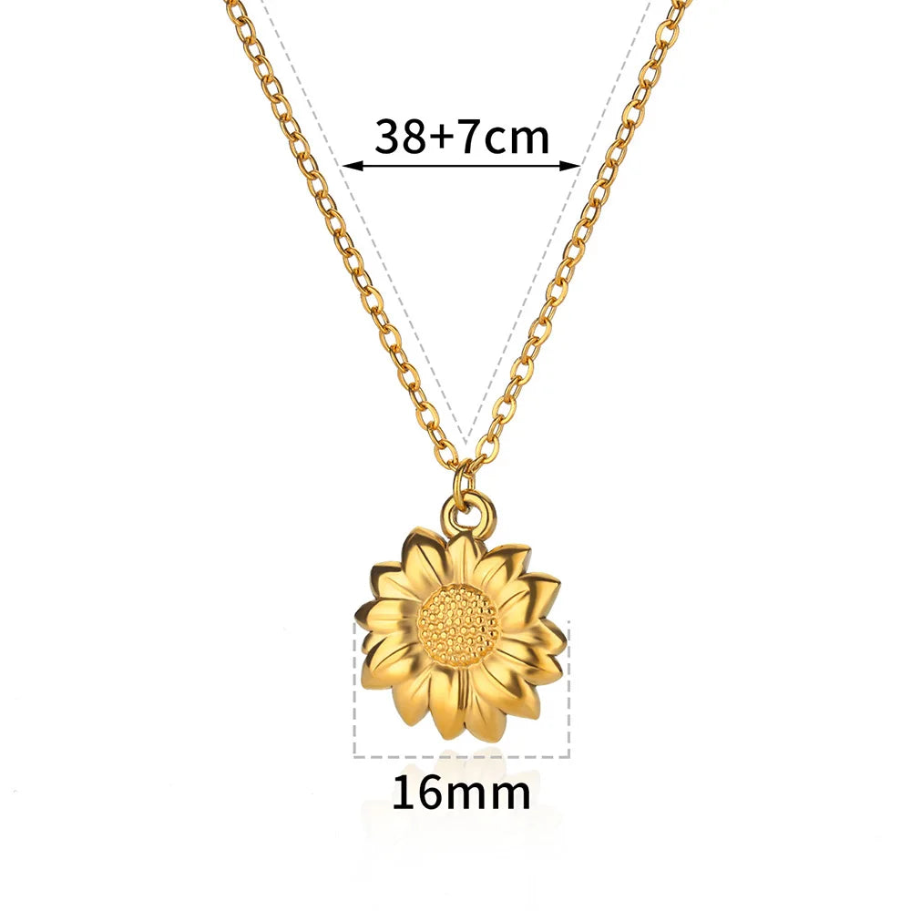 Stainless Steel Geometric Necklace For Women Fashion Sun Sunflower Pendant Clavicle Chain Aesthetic Jewelry