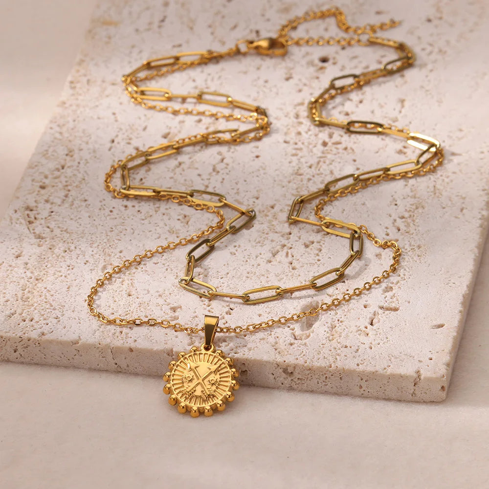Stainless Steel Geometric Necklace For Women Fashion Sun Sunflower Pendant Clavicle Chain Aesthetic Jewelry