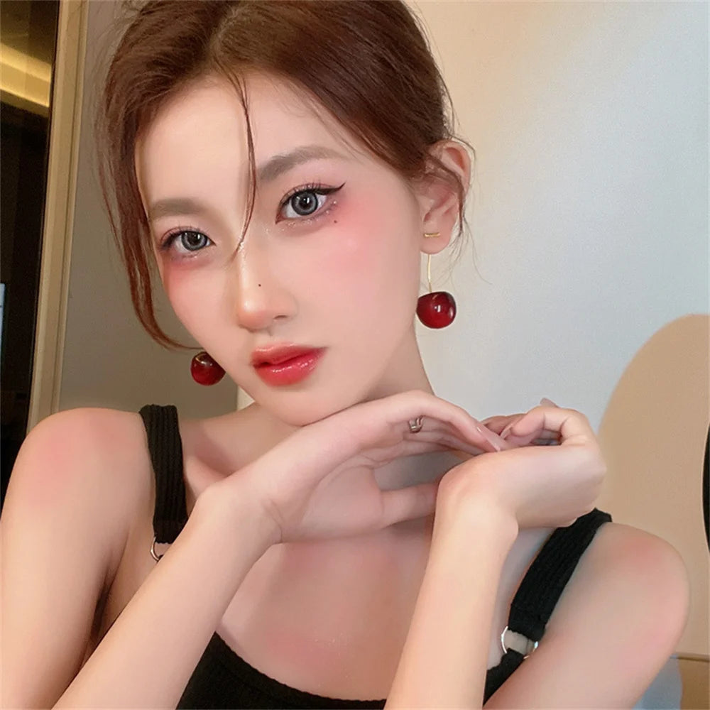 Cherry Fruit Acrylic Earrings Fashionable Resin Cherry Earrings For Women Kpop Jewelry Trendy Accessories