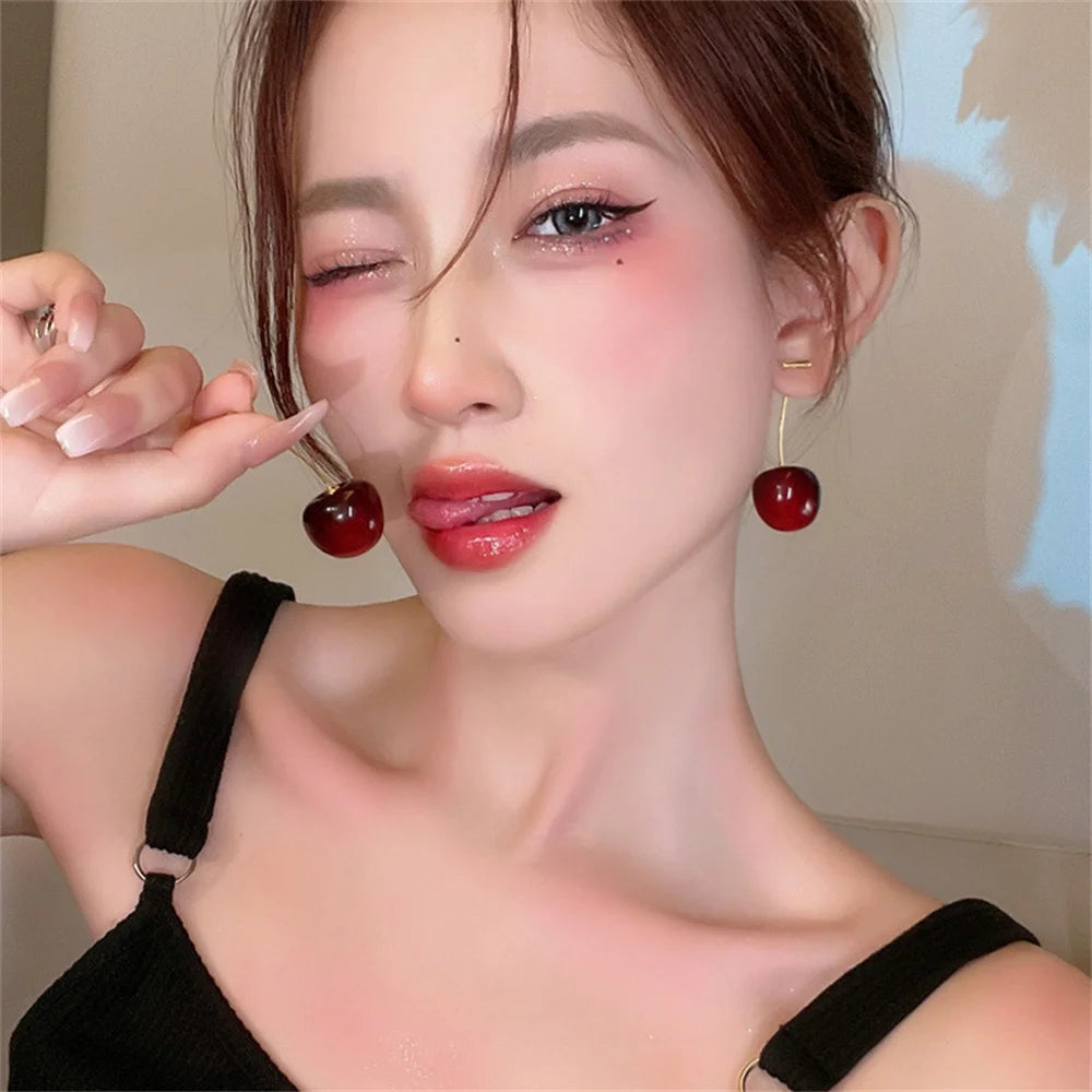 Cherry Fruit Acrylic Earrings Fashionable Resin Cherry Earrings For Women Kpop Jewelry Trendy Accessories