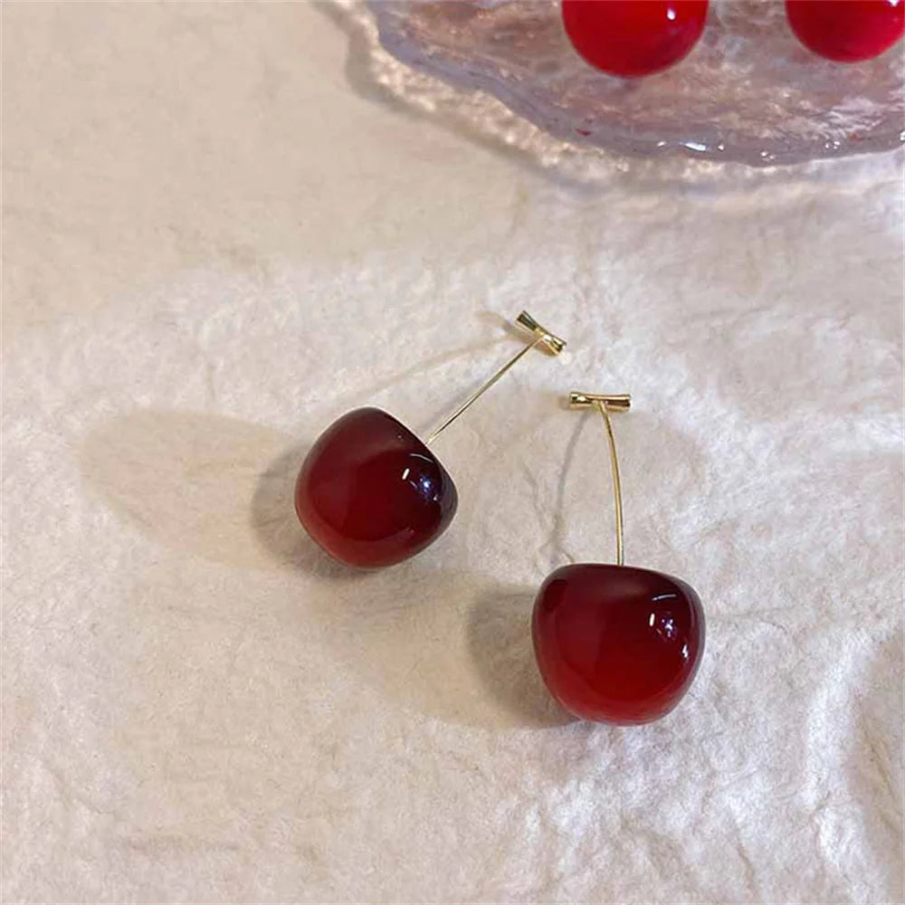 Cherry Fruit Acrylic Earrings Fashionable Resin Cherry Earrings For Women Kpop Jewelry Trendy Accessories