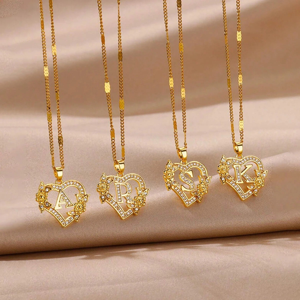 Heart Initial Letter Necklaces For Women Gold Color Stainless Steel Chain A-Z Alphabet Pendant Necklace