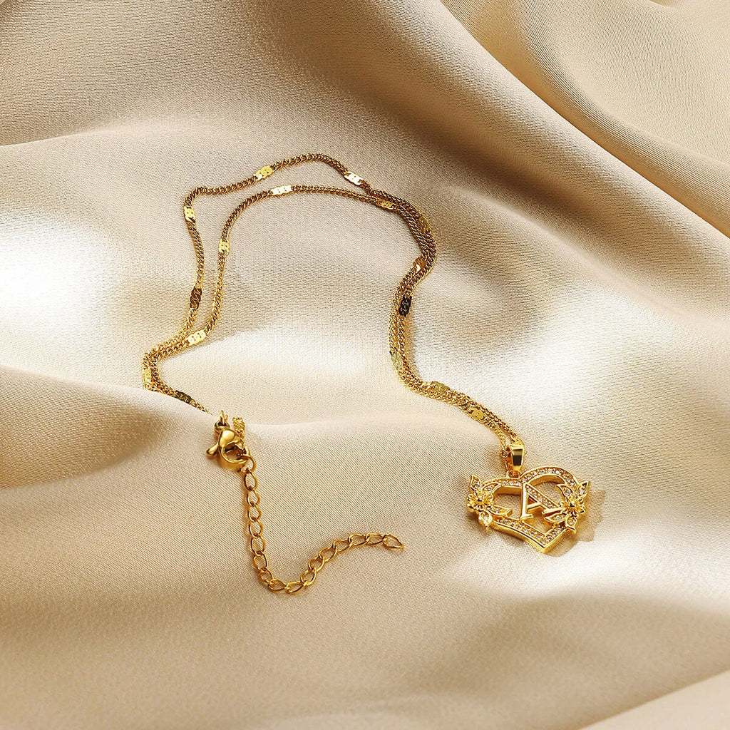 Heart Initial Letter Necklaces For Women Gold Color Stainless Steel Chain A-Z Alphabet Pendant Necklace
