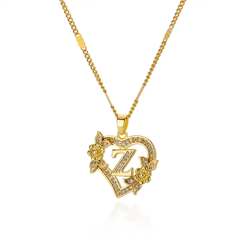 Heart Initial Letter Necklaces For Women Gold Color Stainless Steel Chain A-Z Alphabet Pendant Necklace