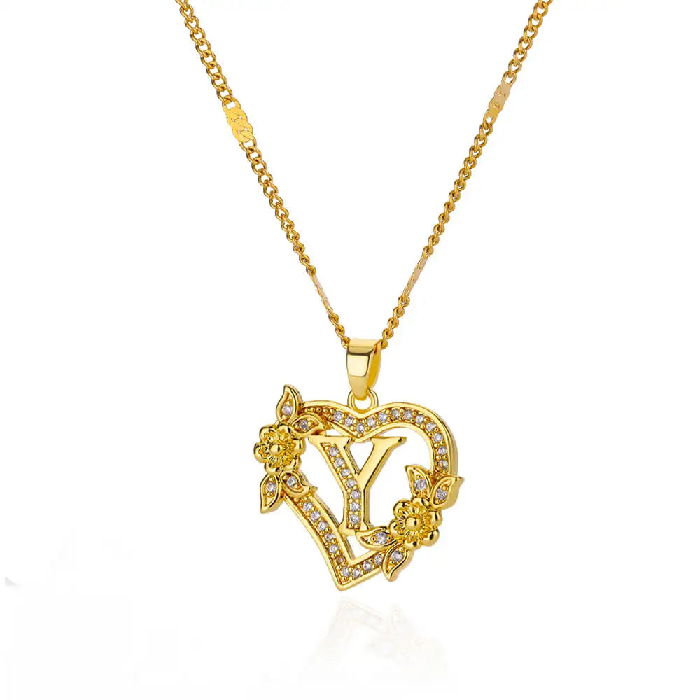 Heart Initial Letter Necklaces For Women Gold Color Stainless Steel Chain A-Z Alphabet Pendant Necklace