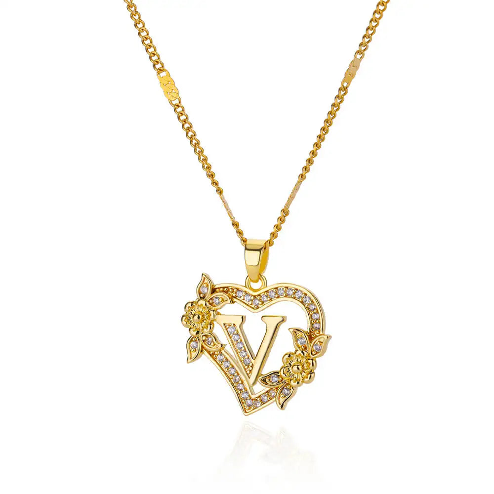 Heart Initial Letter Necklaces For Women Gold Color Stainless Steel Chain A-Z Alphabet Pendant Necklace