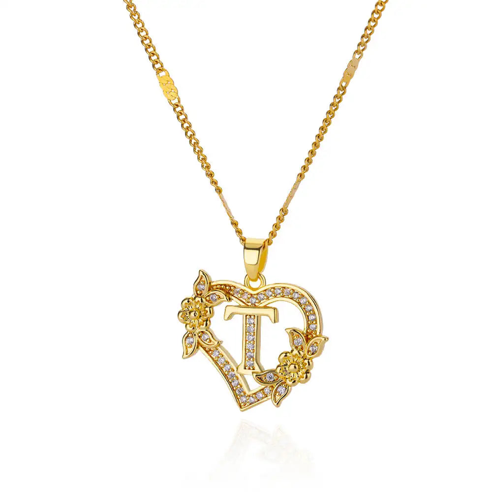 Heart Initial Letter Necklaces For Women Gold Color Stainless Steel Chain A-Z Alphabet Pendant Necklace