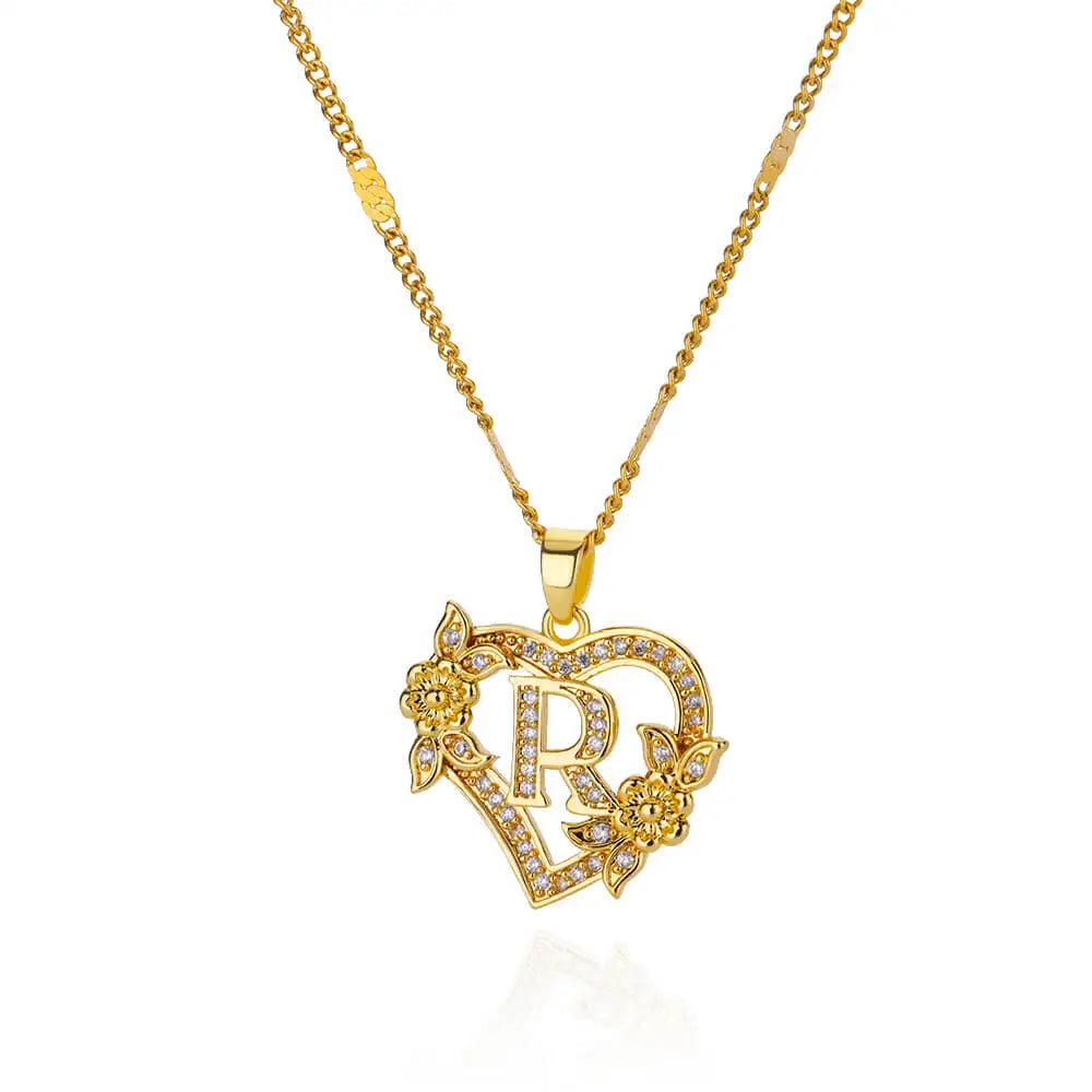 Heart Initial Letter Necklaces For Women Gold Color Stainless Steel Chain A-Z Alphabet Pendant Necklace