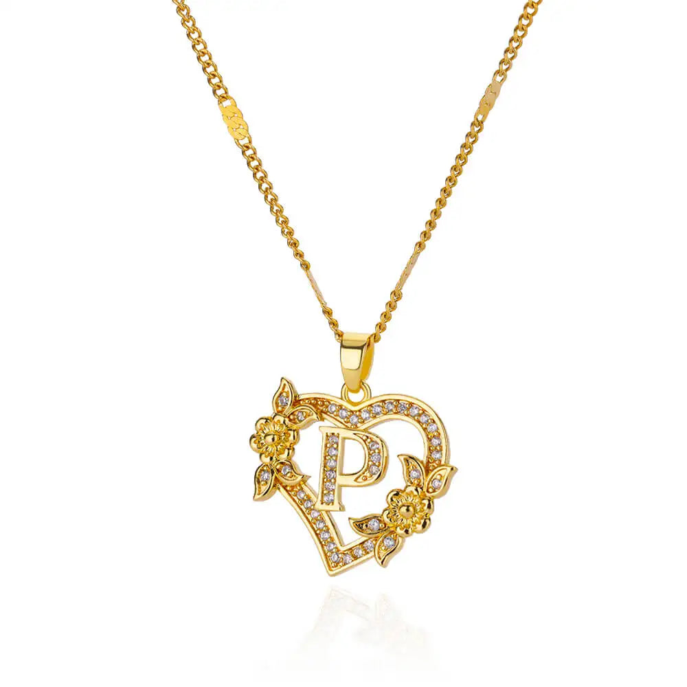 Heart Initial Letter Necklaces For Women Gold Color Stainless Steel Chain A-Z Alphabet Pendant Necklace