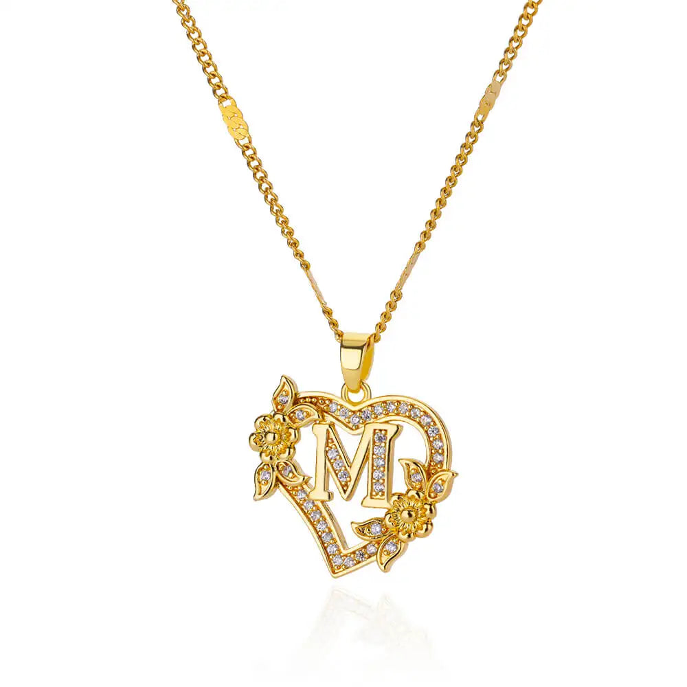 Heart Initial Letter Necklaces For Women Gold Color Stainless Steel Chain A-Z Alphabet Pendant Necklace