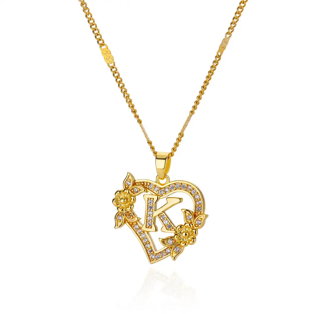 Heart Initial Letter Necklaces For Women Gold Color Stainless Steel Chain A-Z Alphabet Pendant Necklace
