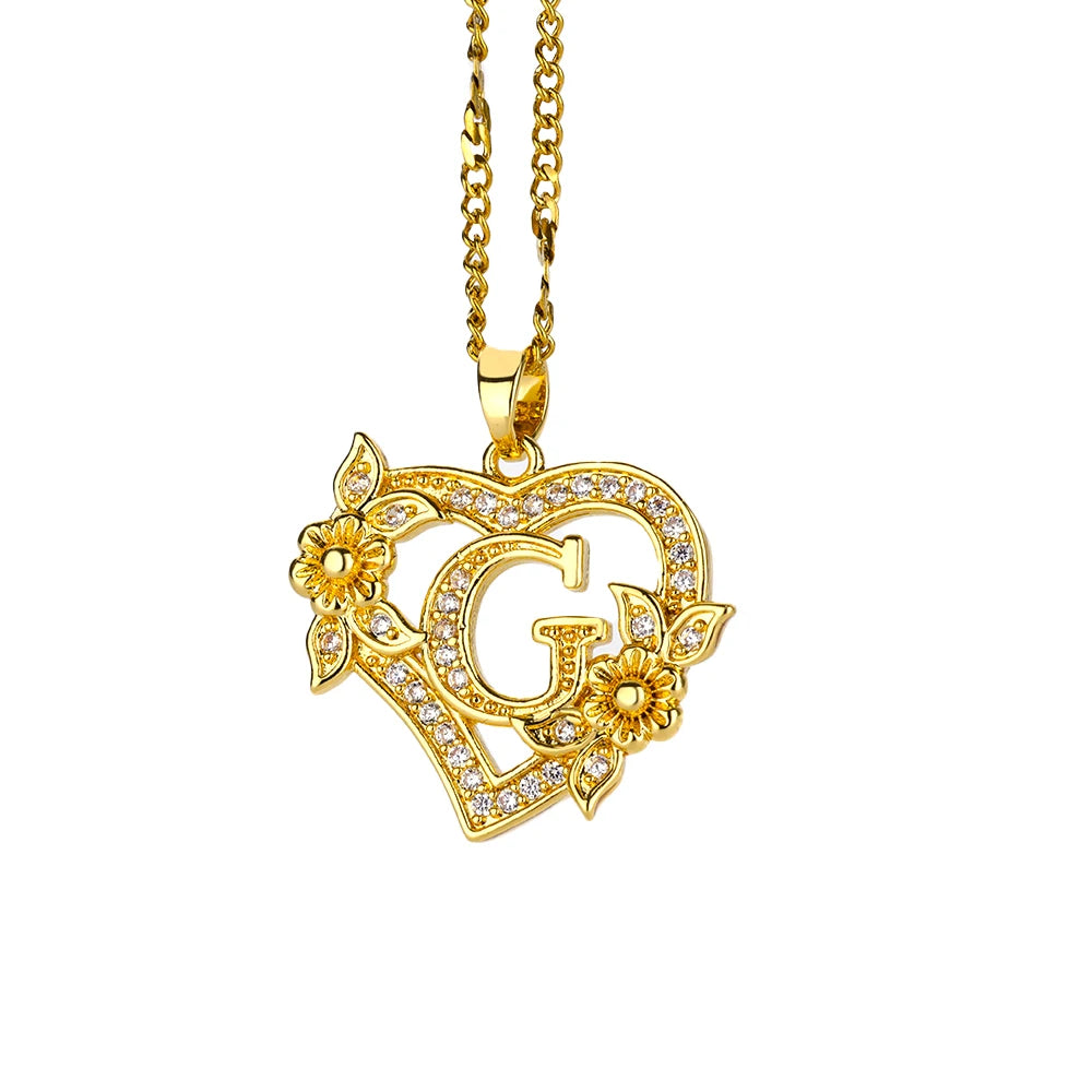 Heart Initial Letter Necklaces For Women Gold Color Stainless Steel Chain A-Z Alphabet Pendant Necklace