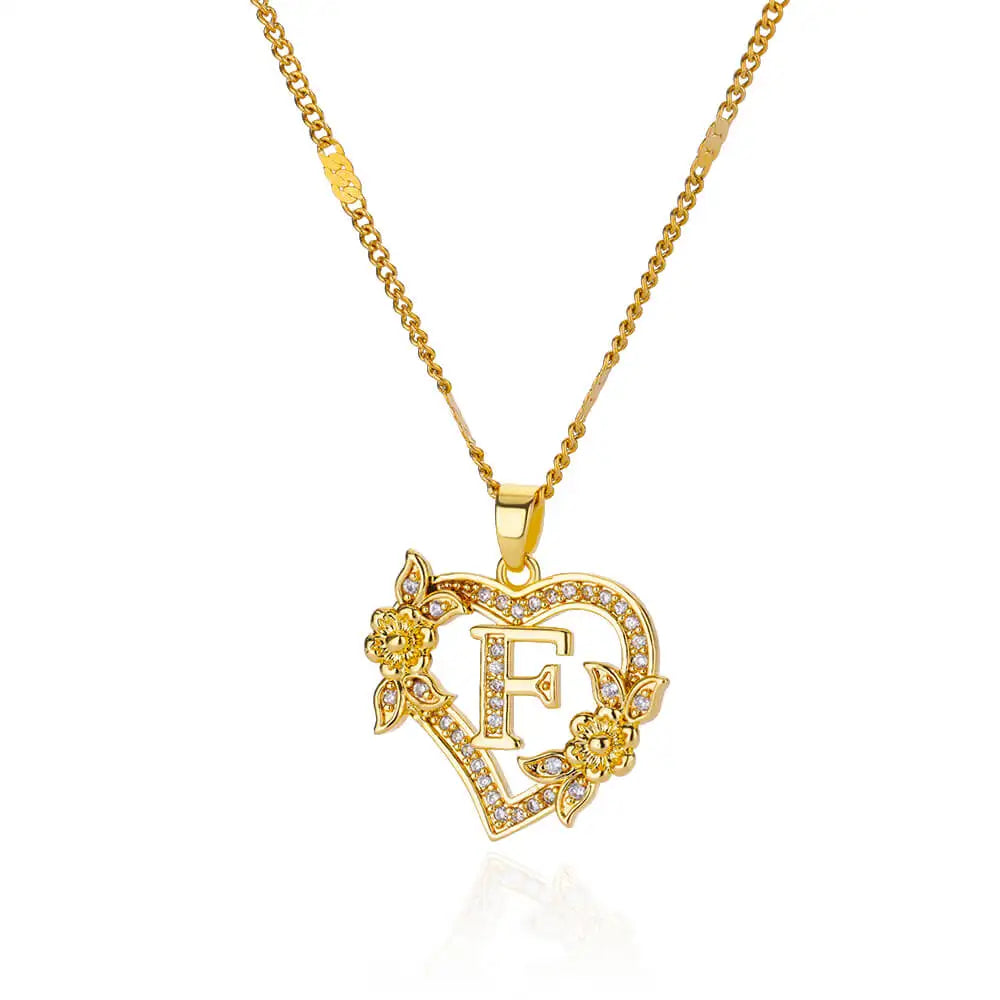 Heart Initial Letter Necklaces For Women Gold Color Stainless Steel Chain A-Z Alphabet Pendant Necklace