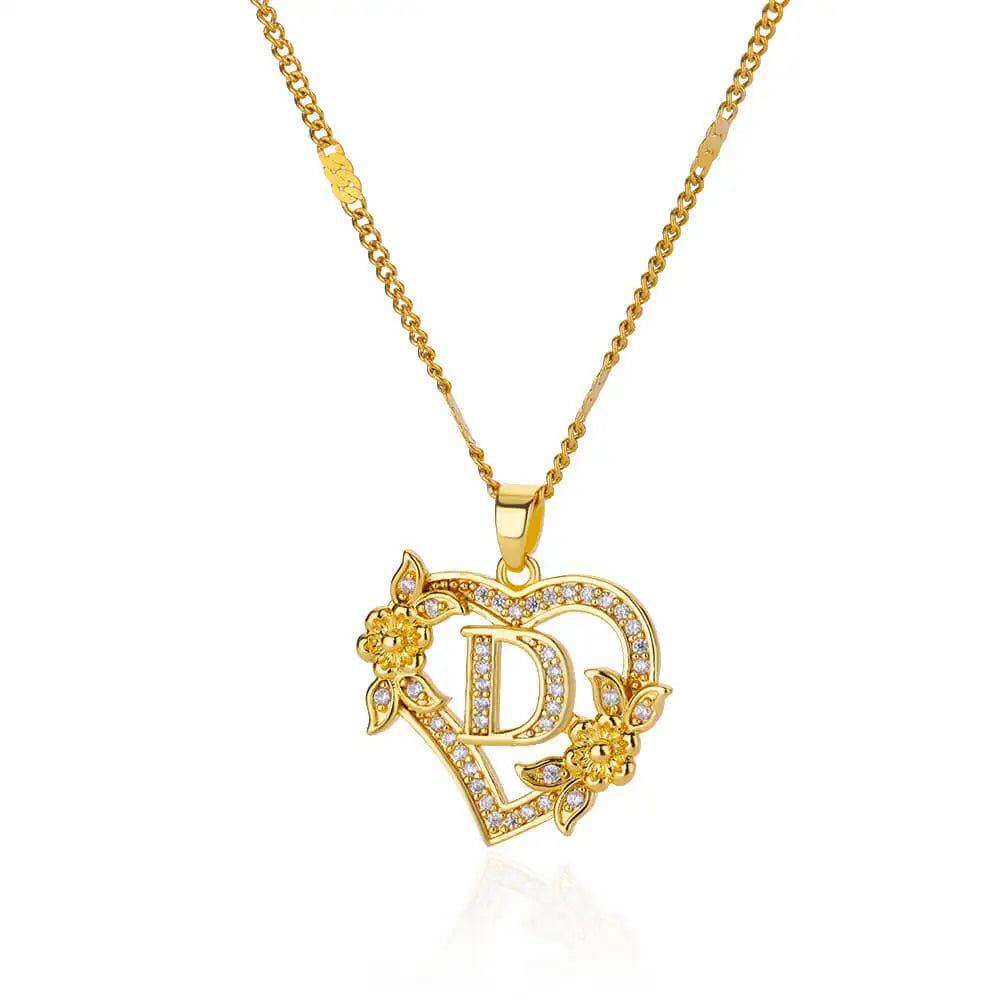 Heart Initial Letter Necklaces For Women Gold Color Stainless Steel Chain A-Z Alphabet Pendant Necklace