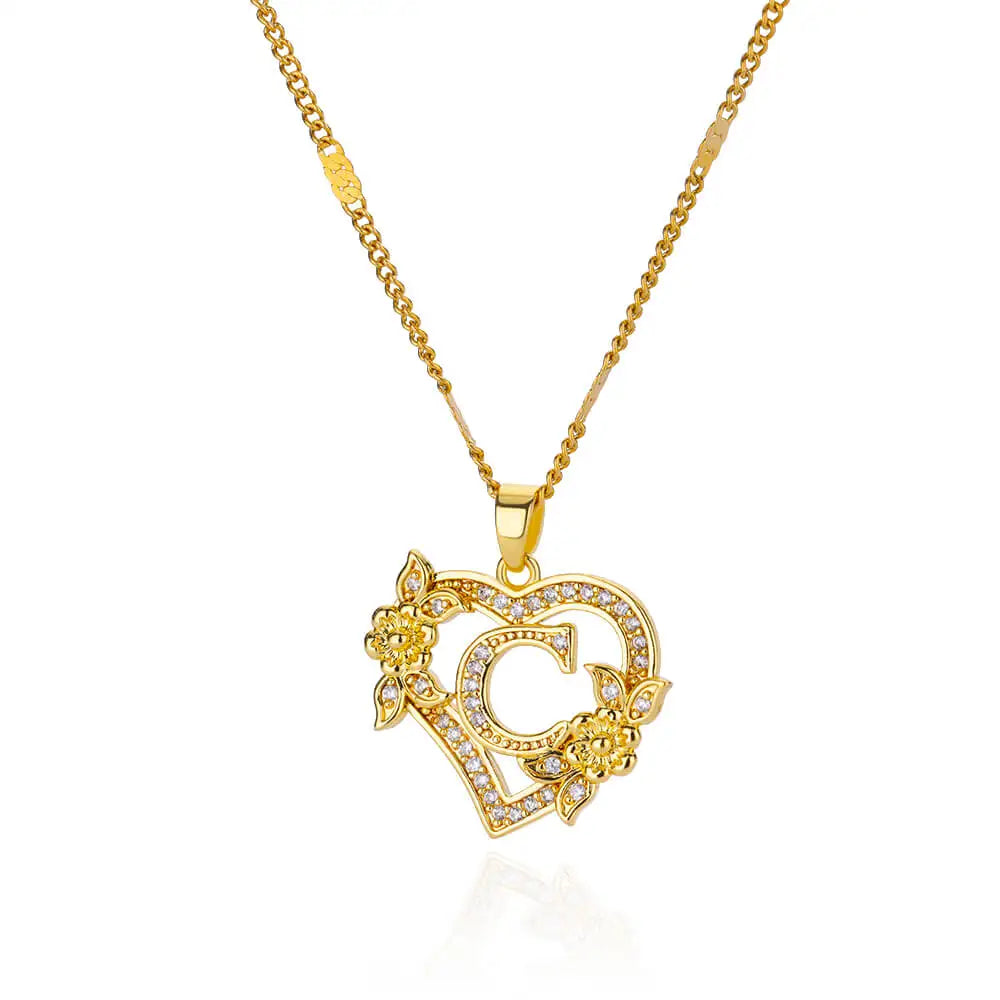 Heart Initial Letter Necklaces For Women Gold Color Stainless Steel Chain A-Z Alphabet Pendant Necklace