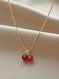 Little Wine Red Cherry Pendant Necklaces For Women Fashion Personality Fruit Golden Chain Necklace