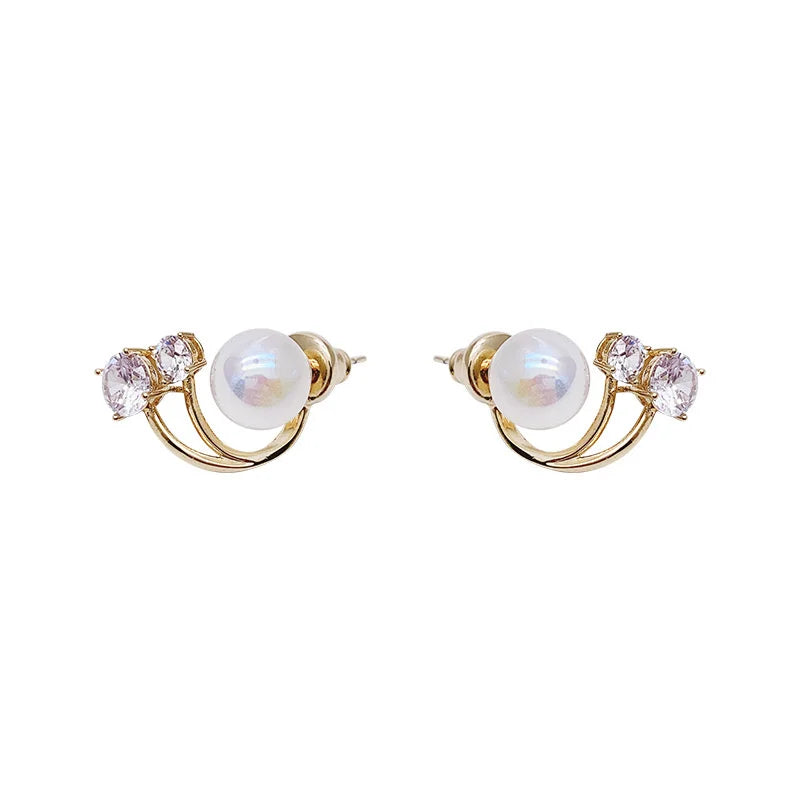 Korean Earing Pearl Claw Ear Hook Clip Earrings for Women Gold Color Zircon Crystal Earrings