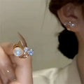 Korean Earing Pearl Claw Ear Hook Clip Earrings for Women Gold Color Zircon Crystal Earrings