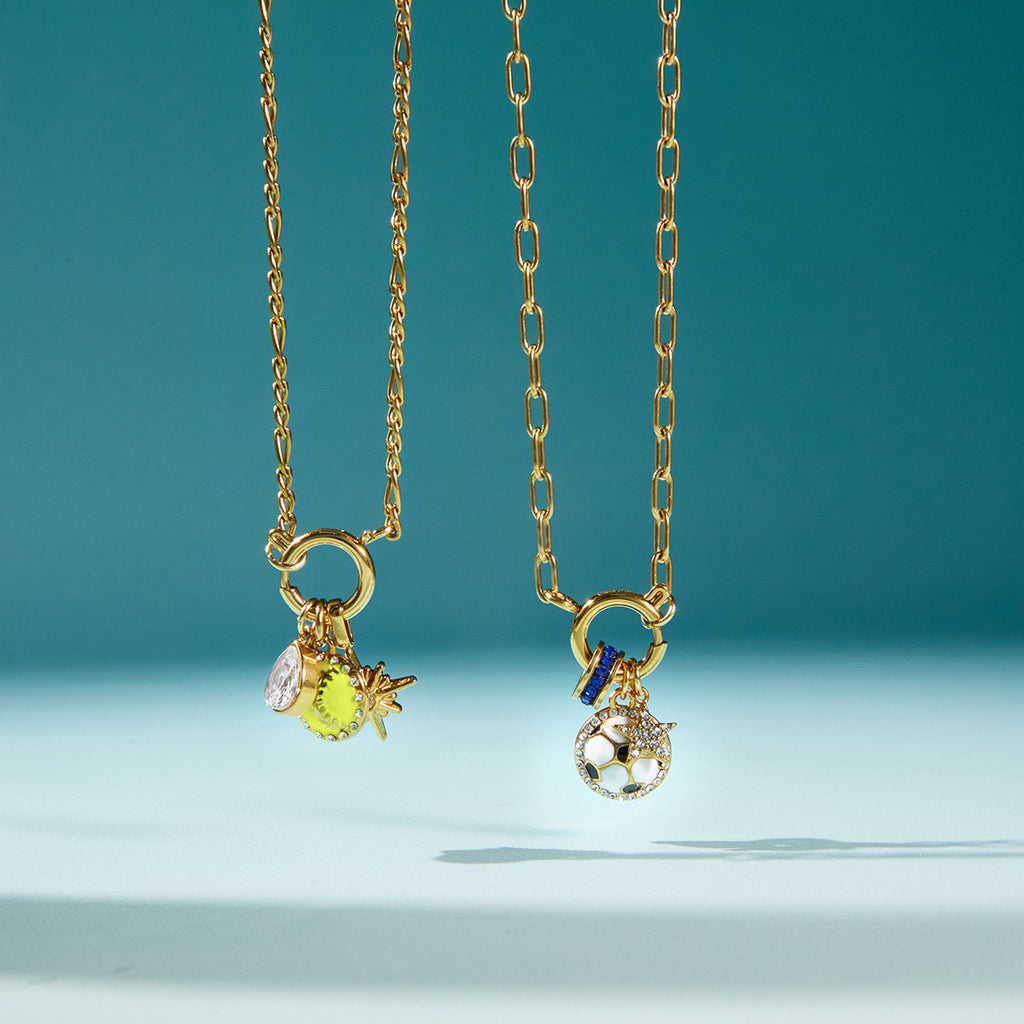 Stainless Steel 18K Gold Plated Sports Charm Necklace | Baseball & Soccer Enamel Pendant Jewelry
