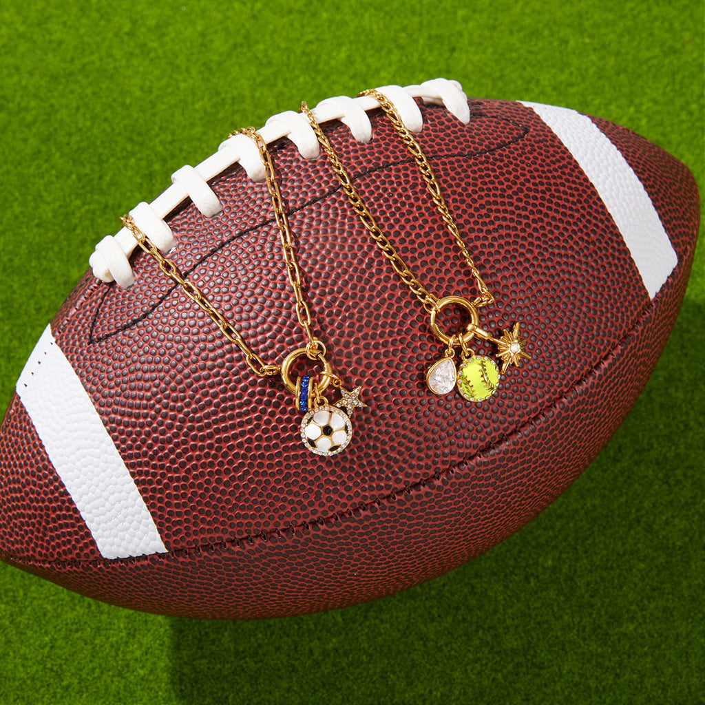 Stainless Steel 18K Gold Plated Sports Charm Necklace | Baseball & Soccer Enamel Pendant Jewelry