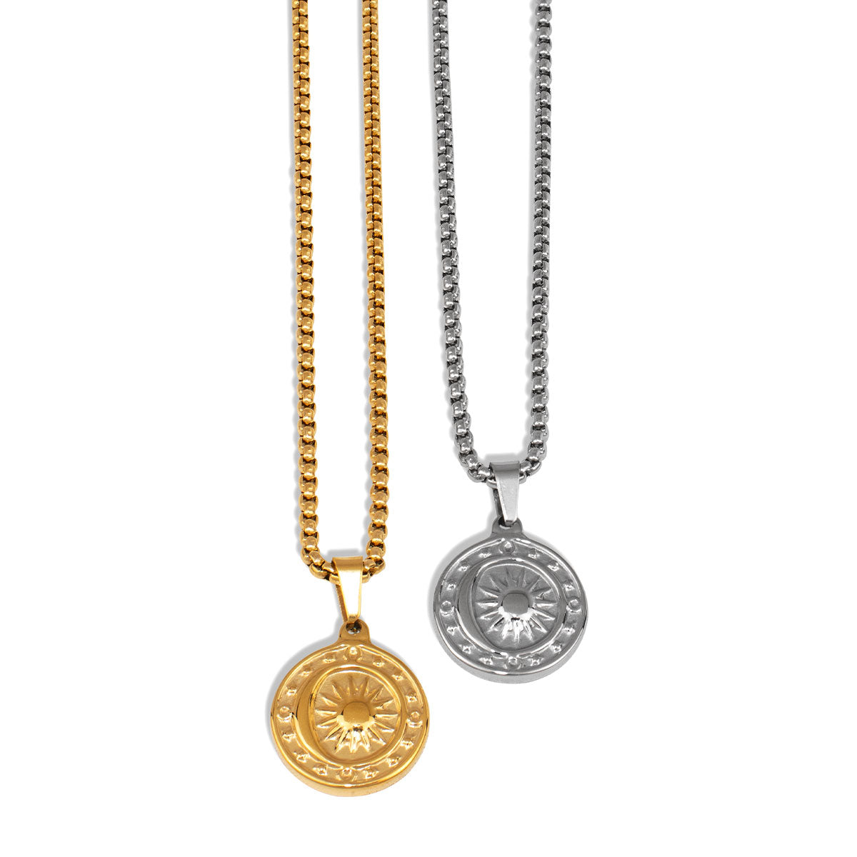 Minos Women Waterproof Vintage Sun Pendant Round Coin Shape Necklace Stainless Steel Jewelry Designer Brand