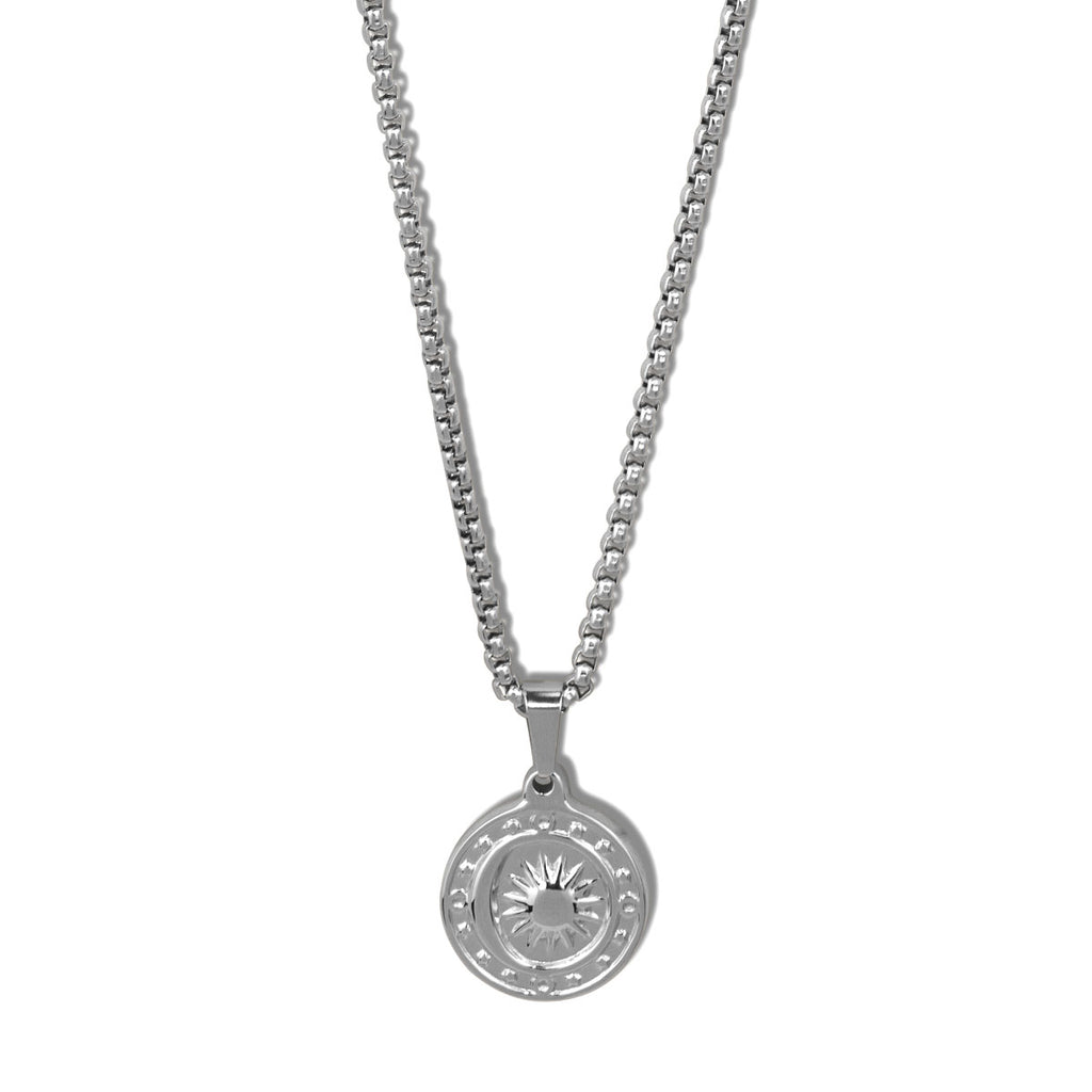 Minos Women Waterproof Vintage Sun Pendant Round Coin Shape Necklace Stainless Steel Jewelry Designer Brand