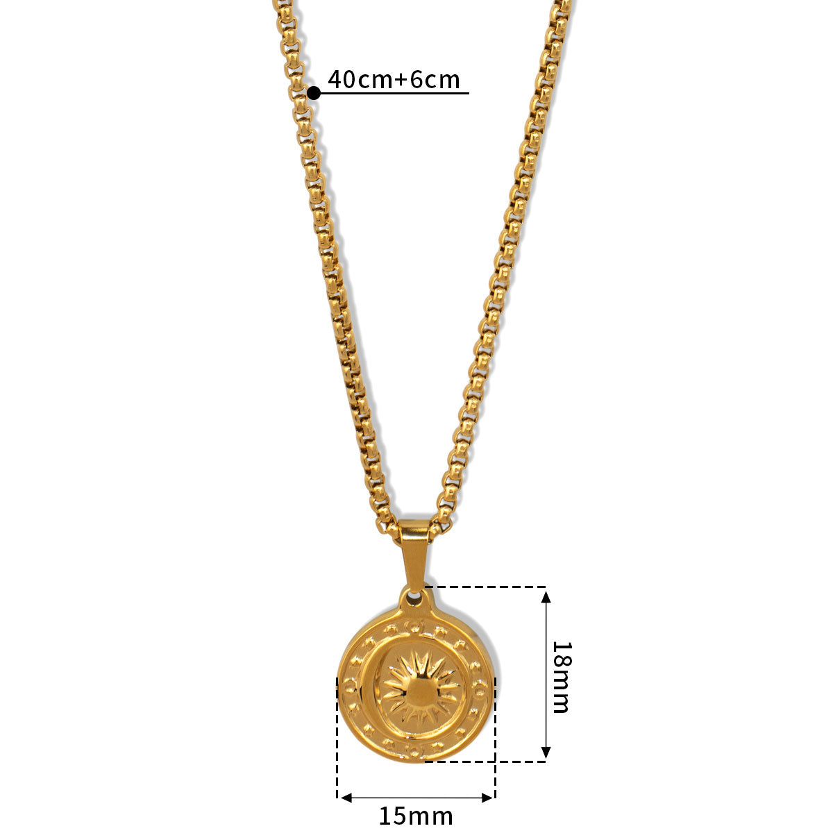 Minos Women Waterproof Vintage Sun Pendant Round Coin Shape Necklace Stainless Steel Jewelry Designer Brand