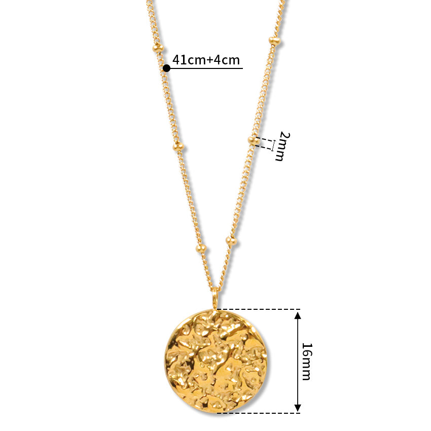 Minimalist Stainless Steel Jewelry Designer Brand Hammered Circle Pendant Necklace Dainty Chain