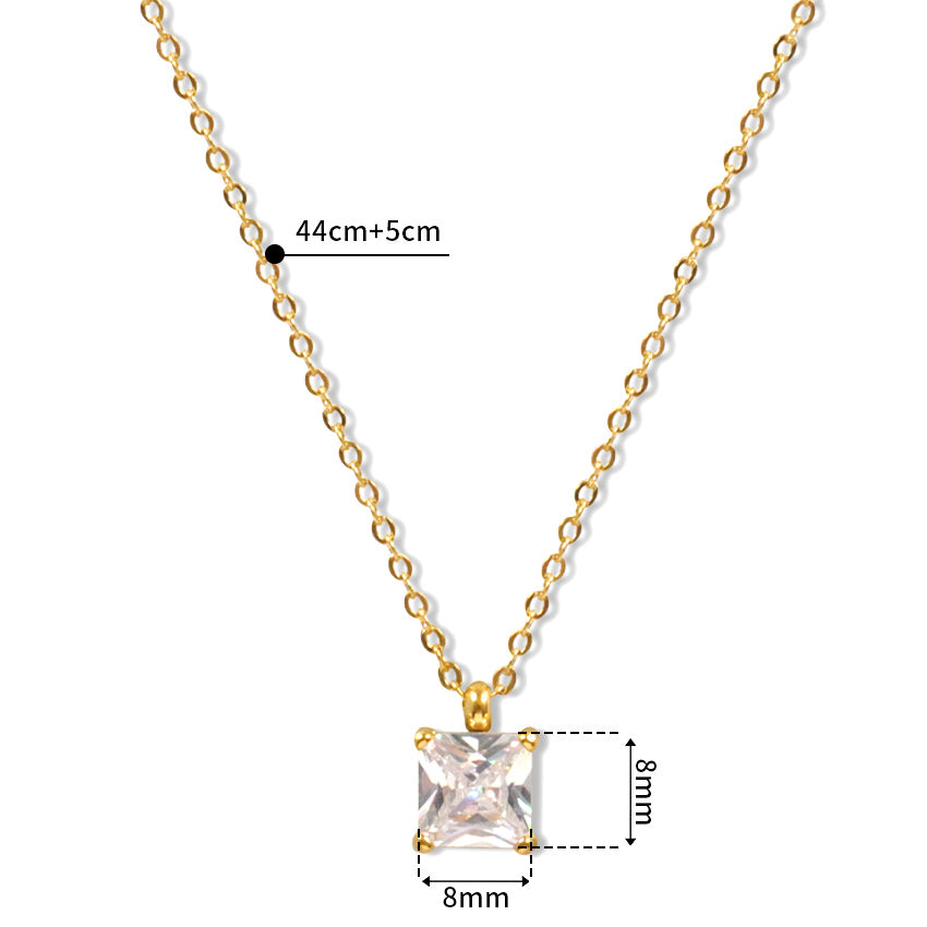 Gold Layered Necklace, Square Cubic Zirconia Pendant, Clear & Green Two-Tone, Dainty Jewelry for Women