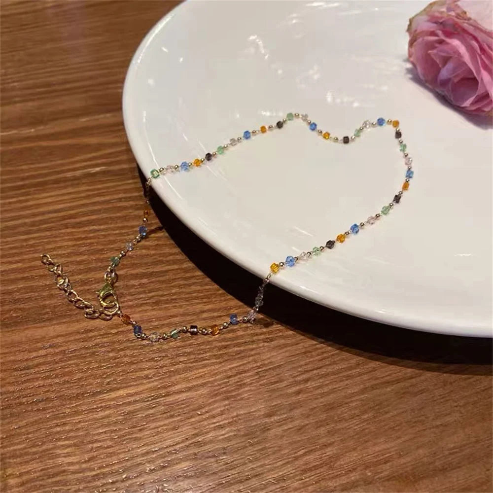 Simple Colorful Square Acrylic Choker Fashion Gold Color Bead Chain Necklace Vintage Crystal Necklace For Women  Party Jewelry