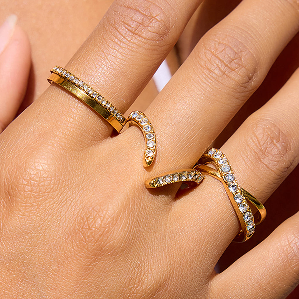 Fashion Rings 18k Gold Plated High Quality Stainless Steel Rings for Women Waterproof Geometric Zircon Rings