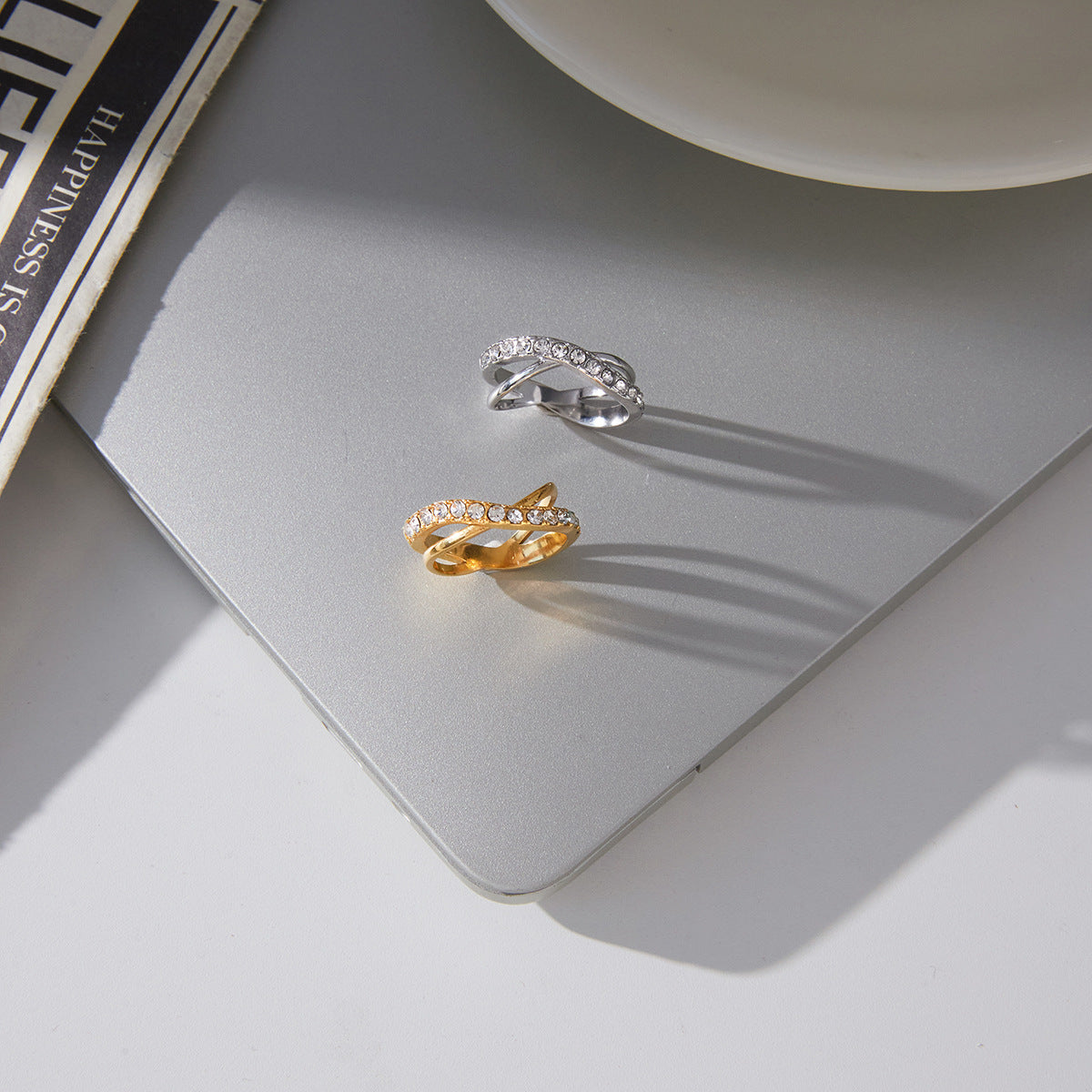 Fashion Rings 18k Gold Plated High Quality Stainless Steel Rings for Women Waterproof Geometric Zircon Rings